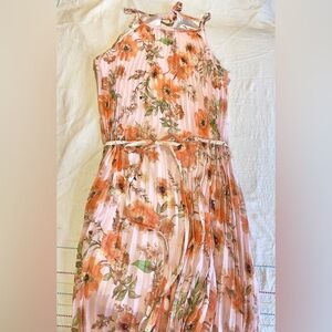 Ellames Chic Halter Style Floral Midi Dress in Blush Pink and Orange Women’s Med